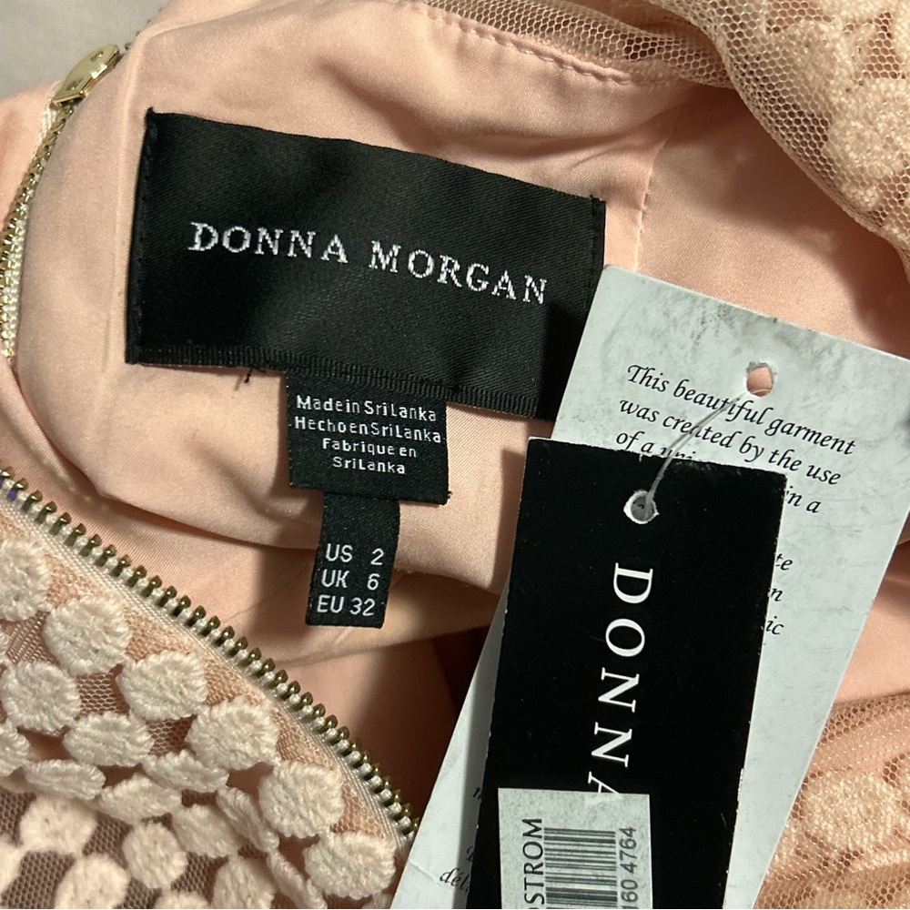 DONNA MORGAN NWT Blush Embroidered Lace Puff Sleeve Dress 2 - Picture 11 of 14